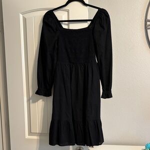 J. Crew Black Smocked Long Sleeve Tiered Dress
